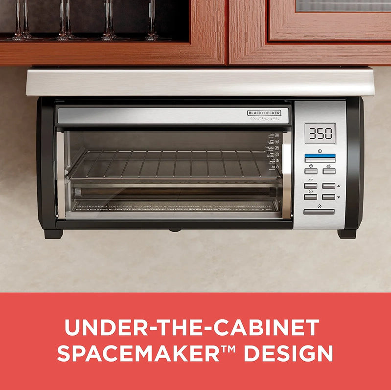 Black Plus Decker SpaceMaker Under-Counter Toaster Oven, Digital Controls, Black/Stainless Steel, Fits 9 in. Pizza, TROS1000D