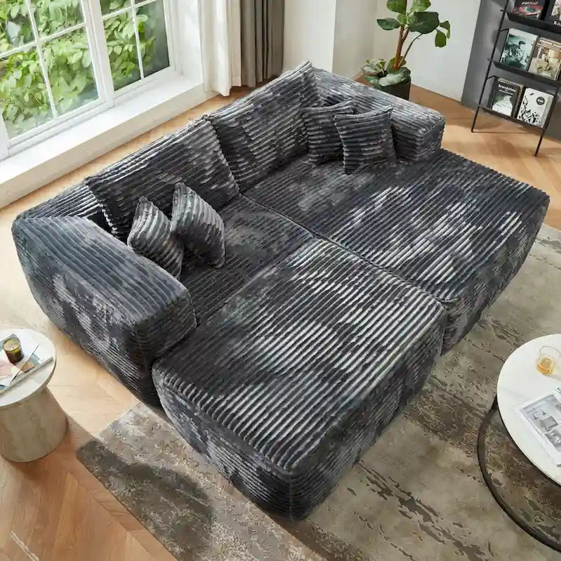 Hooowooo Modern Plush Sectional Sofa L-Shaped Couch With Removable Ottoman