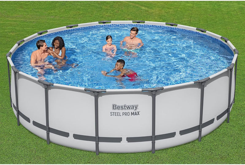Steel Pro MAX 14 Ft. x 48 In. Round Metal Frame Above Ground Outdoor Swimming Pool Set With 1,000 Filter Pump, Ladder, And Cover, Gray