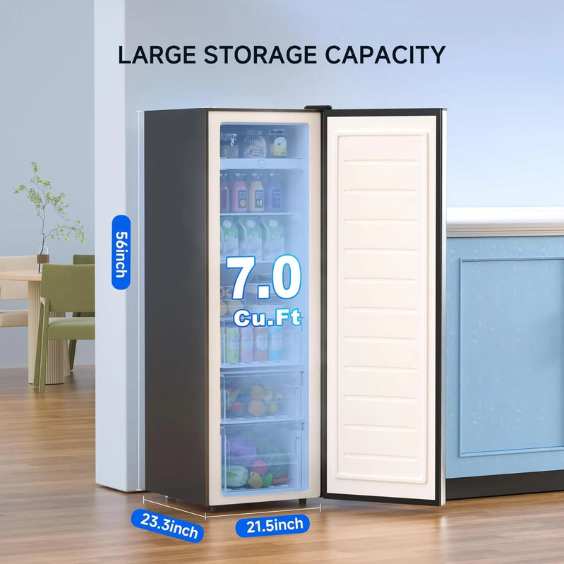 Bangson Upright Freezer, 7.0 Cu. Ft. Stand Up Freezer, Convertible Upright Freezer/Refrigerator, Single Door For Kitchen, Garage, Office