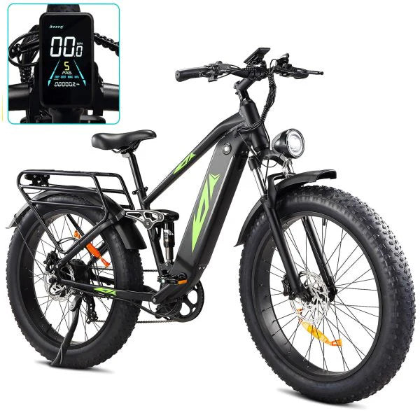 Electric Bike For Adults 1000W, 48V 17.5Ah Battery Adult Electric Bicycles, 26 Fat Tire Full Suspension Ebike, 28MPH Mountain Beach E Bike