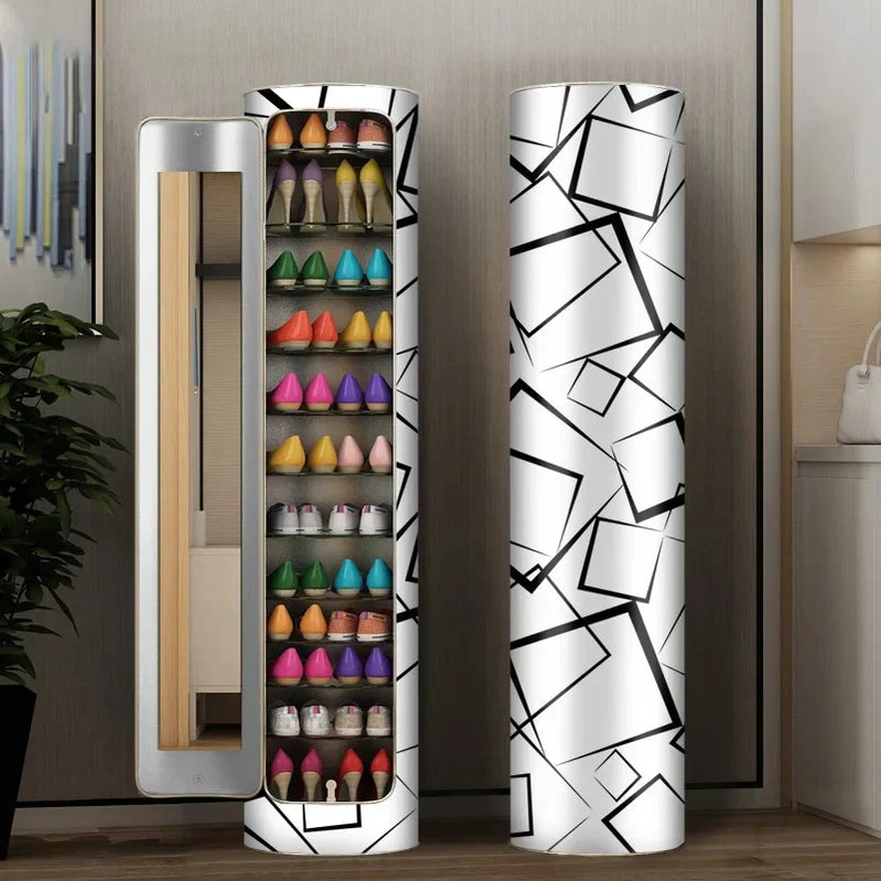 Large-Capacity Multi-Layer Rotating Disinfection Shoe Cabinet With Mirror Plus Deodorizer