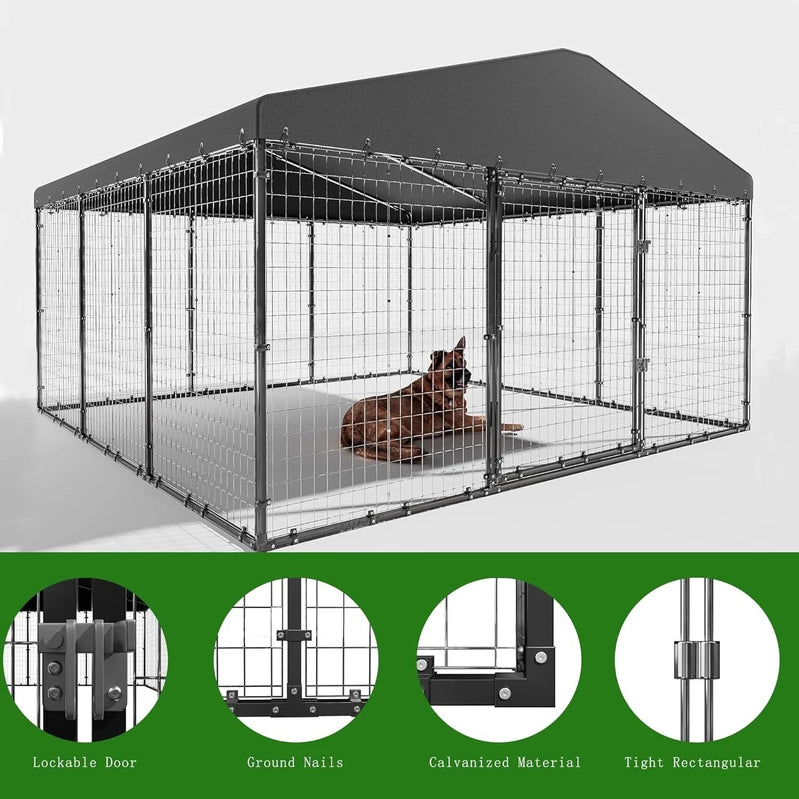 W 118 x D 118 x H 70 Large Outdoor Dog Kennel, Heavy Duty Dog Cage Enclosure With Waterproof Roof