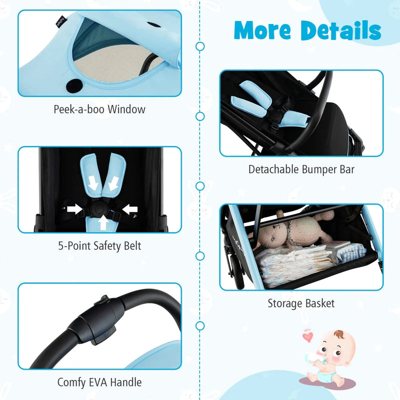 Compact Travel Stroller For Airplane Infant Toddler Stroller w/Adjustable Backrest And Canopy