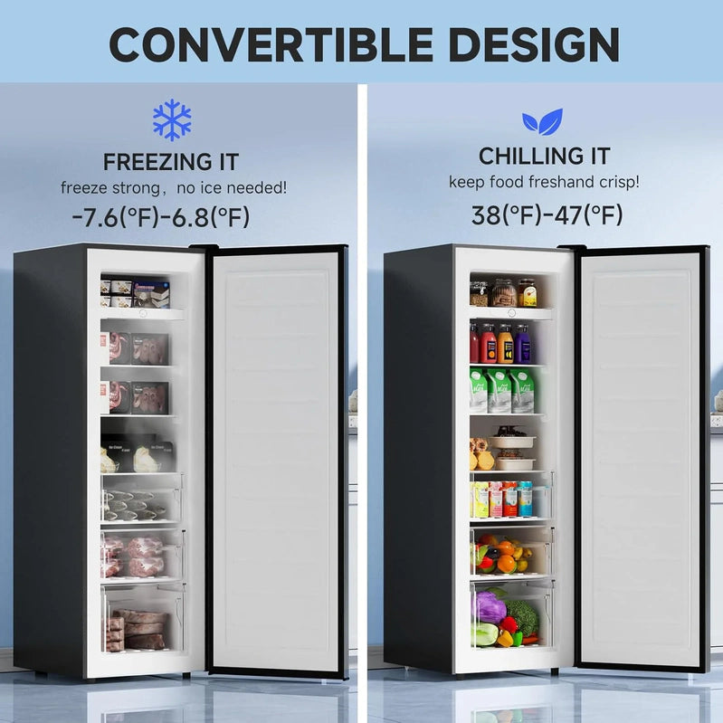 Bangson Upright Freezer, 7.0 Cu. Ft. Stand Up Freezer, Convertible Upright Freezer/Refrigerator, Single Door For Kitchen, Garage, Office