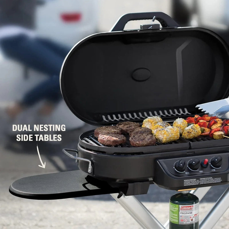 RoadTrip 285 Portable Stand-Up Propane Grill With 3 Adjustable Burners And Instastart Ignition, 20,000 BTUs Of Power For Outdoor Cooking