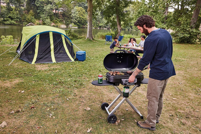 RoadTrip 285 Portable Stand-Up Propane Grill With 3 Adjustable Burners And Instastart Ignition, 20,000 BTUs Of Power For Outdoor Cooking