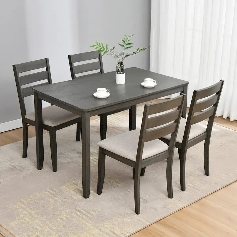 5-Piece Solid Wood 47L Dining Table Sets, 1 Table Plus 4 Slat Back Chairs