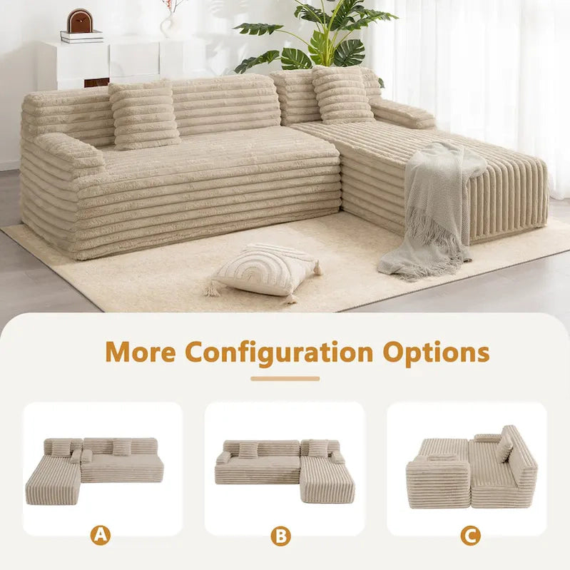 Cloud Sectional Sofa, Modern Upholstered Couch With 2 Throw Pillows, Free-Combined Sofa, Modular Sectional L Shaped Couch