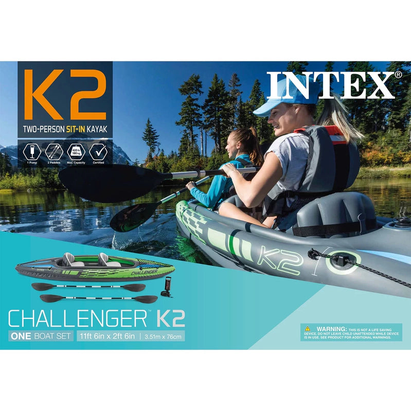 Intex Challenger K2 Inflatable Kayak With Oars And Hand Pump
