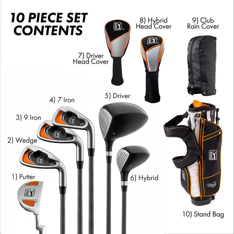 Pga Tour Right-Handed 10 Piece Kids Golf Club Stand Bag Set, Player Height 4'8, 5'2 In., Ages 8-12