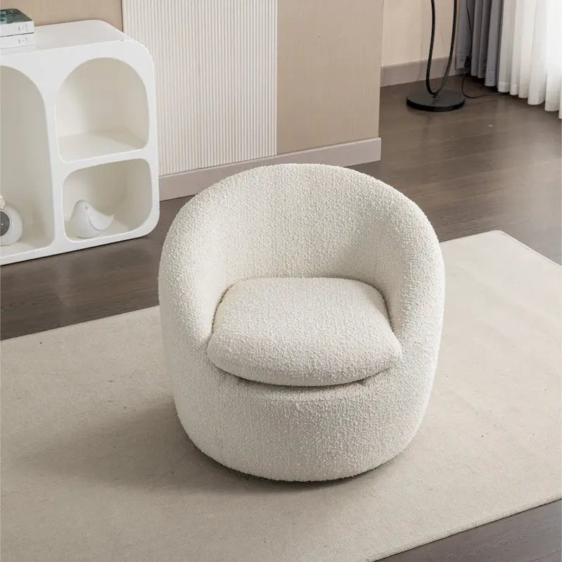 Swivel Barrel Chair, 360 Degree Rotation, Boucle Fabric
