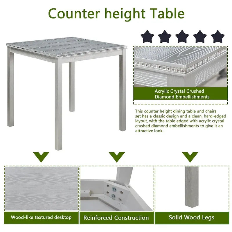 Modern 5-Piece Dining Set With Square Counter Height Table And 4 Upholstered Chairs