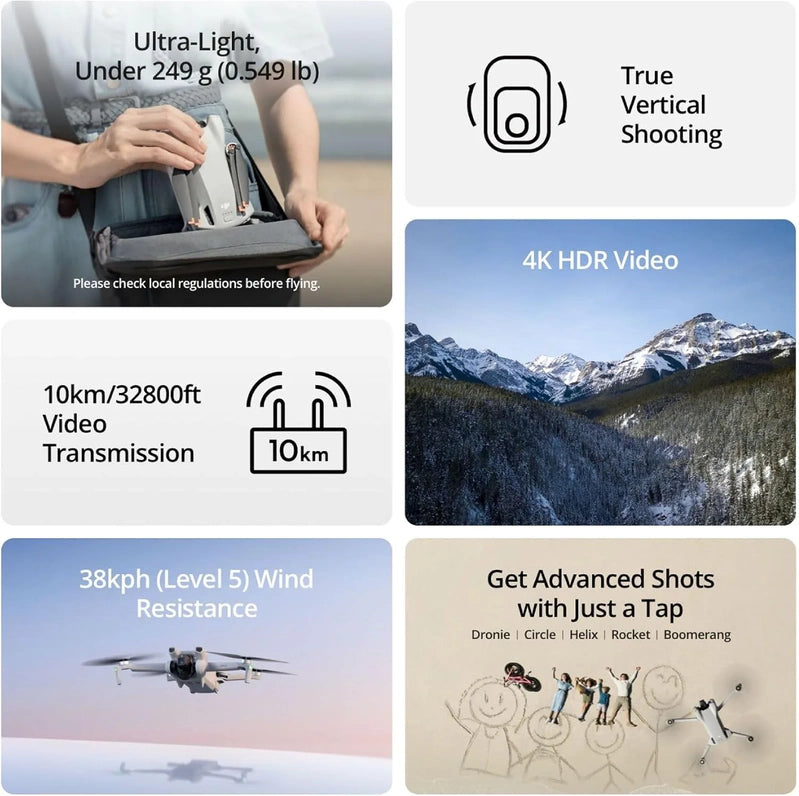DJI Mini 3, Drones With Camera For Adults 4K, 38-min Flight Time, Up To 32800 Ft, 10km Video Transmission, True Vertical Shooting