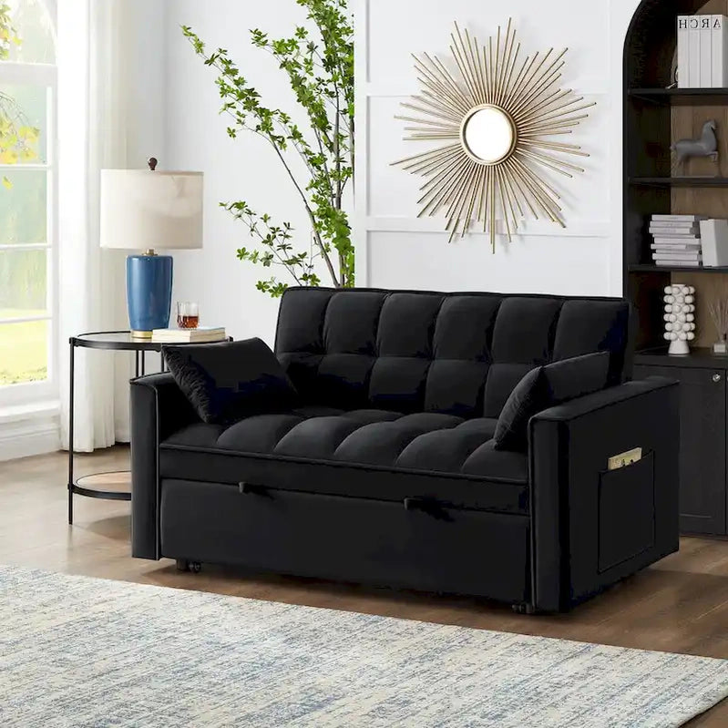 4-in-1 Pull-Out Sleeper Sofa Bed, Loveseat In Velvet-Convertible Couch Bed With Reclining Backrest,2 Side Pockets