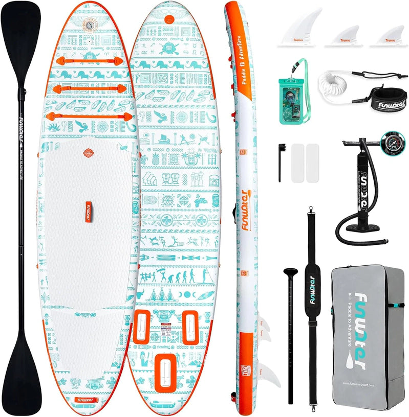 FunWater Inflatable Stand Up Paddle Board With Premium Sup Paddle Accessories, Non-Slip EVA Deck, 11'/10'6' Paddle