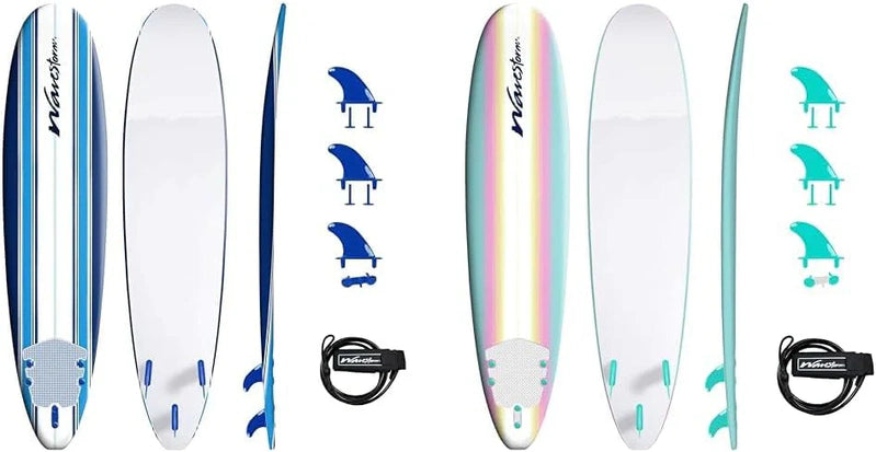 Wavestorm 8 Ft. Classic Surfboard//Foam Wax Free Soft Top Longboard For Adults And Kids Of All Levels Of Surfing