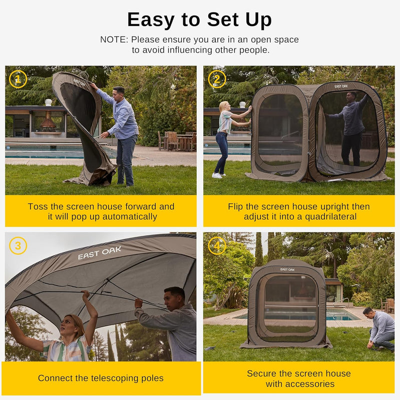 East Oak Screen House Tent Pop-Up Portable Screen Room Canopy Instant Screen Tent 10 x 10 Ft