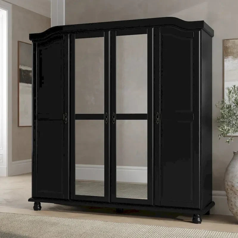 Palace Imports 100% Solid Wood Kyle 4-Door Wardrobe Armoire With Solid Wood Or Mirrored Doors