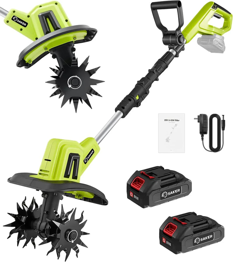 Saker 22V Cordless Electric Garden Tiller Cultivator Lightweight Rototiller For Gardening