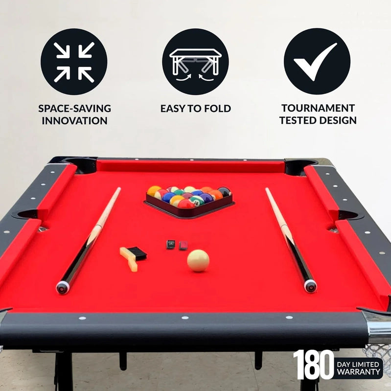 Hathaway Fairmont 6 Ft. Portable Pool Table, Adults Folding Billiards Tables For Game Room With Easy Foldable Storage