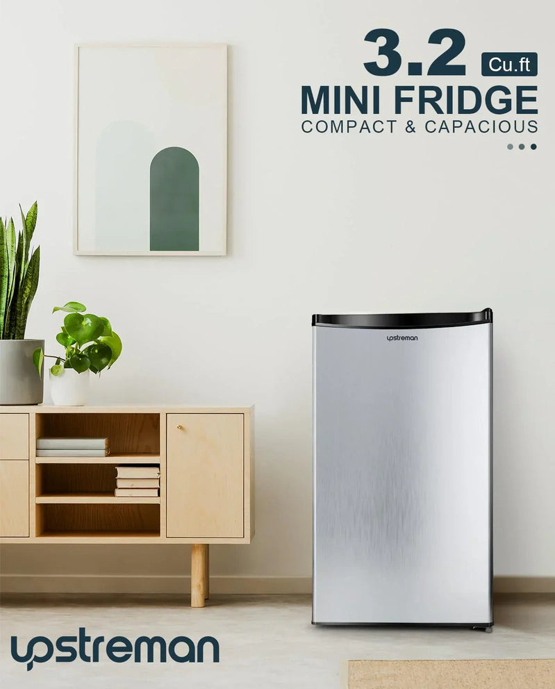 Upstreman 3.2 Cu. Ft. Mini Fridge Freezer Single Door Fridge Dorm Fridge Adjustable Thermostat