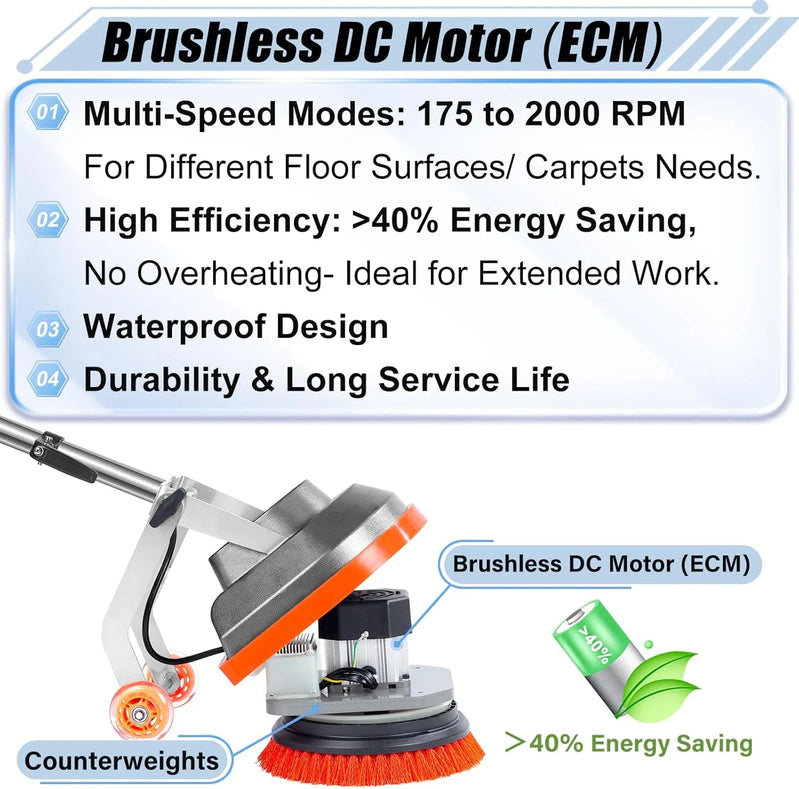 Commercial Floor Scrubber Machine With Brushes And Pads, Heavy Duty Floor Buffer Polisher And Cleaner, Deep Cleaning Tile And Grout