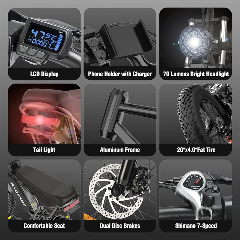 Electric Bike Q20, 2000W, 52V, 30-180 Miles All-Terrain Fat Tire E-Bike For Adults