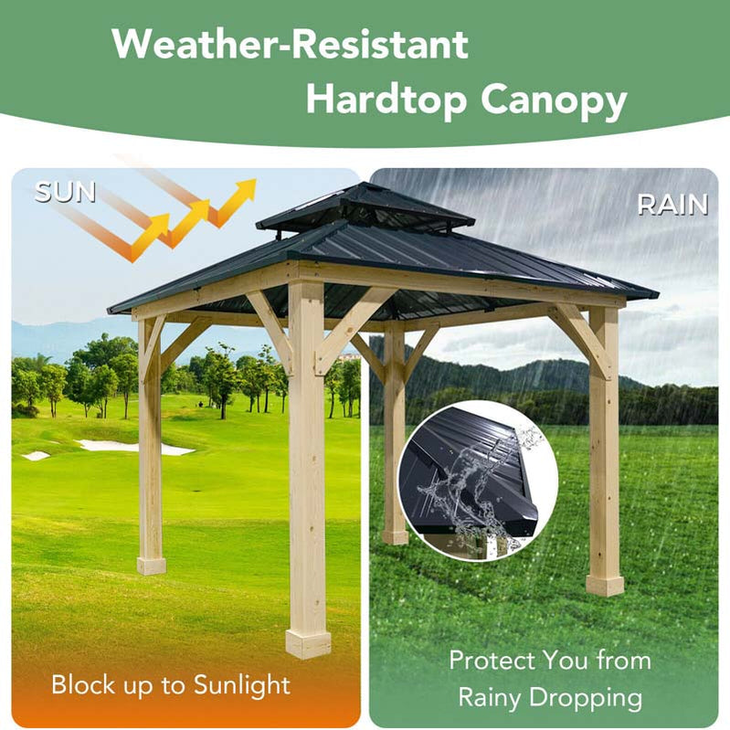 10 x 10 Ft. Outdoor Patio Hardtop Gazebo With Wood Frame And 2-Tier Metal Roof, All-Weather Gazebo Pergolas Shelter