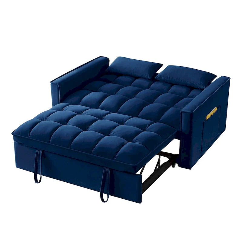 4 in1 Loveseat Sofa Bed With Armrests And Storage Pockets, Multi-Function Tufted Pull-Out Sofa Bed With Adjustable Backrest
