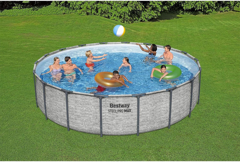 Steel Pro MAX 14 Ft. x 48 In. Round Metal Frame Above Ground Outdoor Swimming Pool Set With 1,000 Filter Pump, Ladder, And Cover, Gray