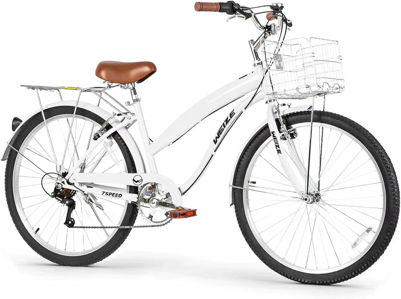 Weize Beach Cruiser Bike 26 In. Commuter Bicycle For Adult Men And Women 7-Speed/High-Carbon