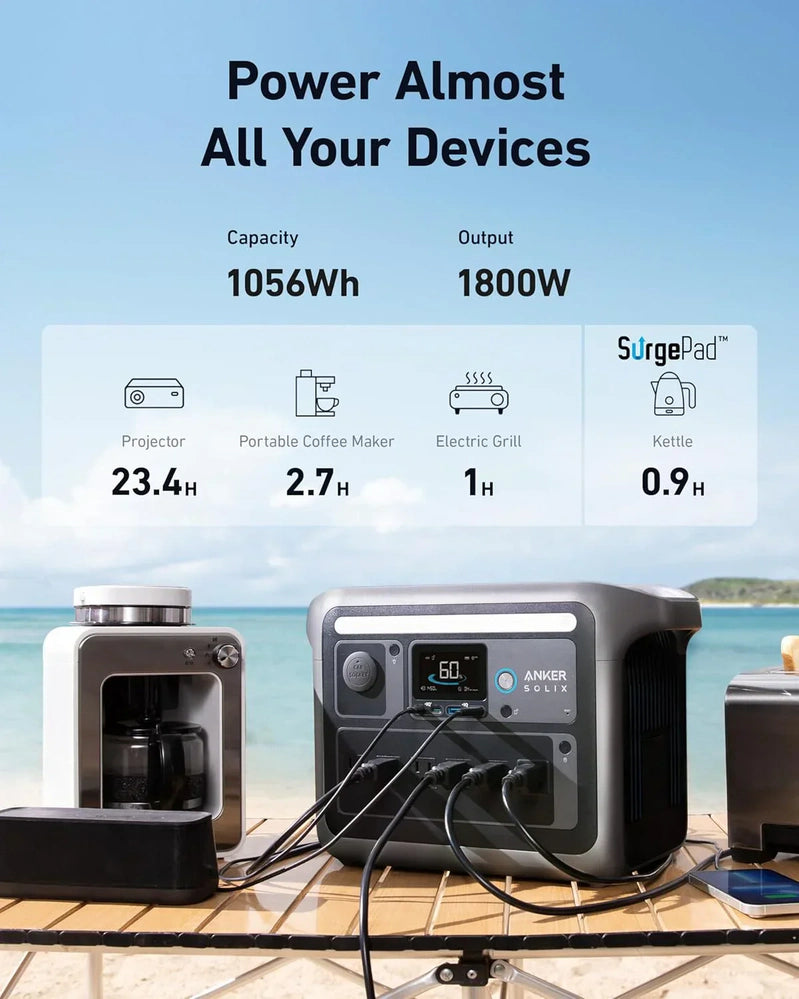 Portable Power Station 1800W, 2400W Peak Solar Generator 58 Minutes To Fully Charge