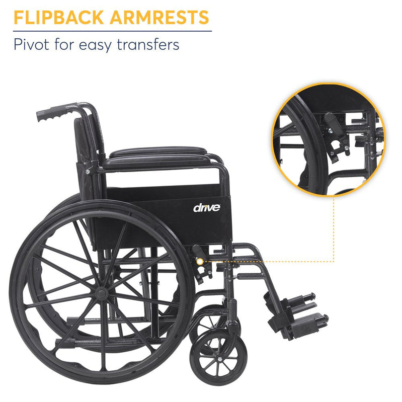 Drive Medical Silver Sport 1 Wheelchair With Full Arms And Swing Away Removable Footrest