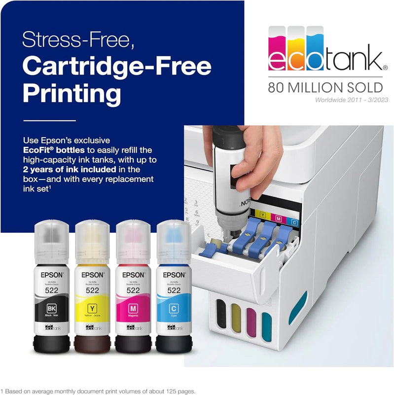 ET-4800 Wireless All-in-One Cartridge-Free Supertank Printer With Scanner, Copier, Fax, ADF And Ethernet C Ideal-For Your Home Office, White