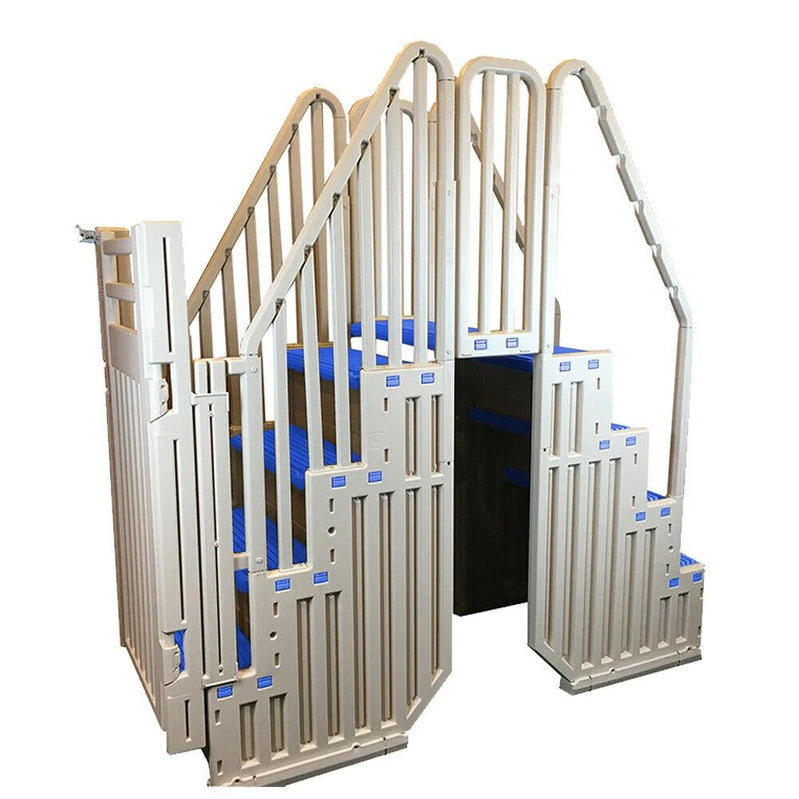 Plastics Above Ground Pool System, Warm Gray, With Blue Steps And Closure