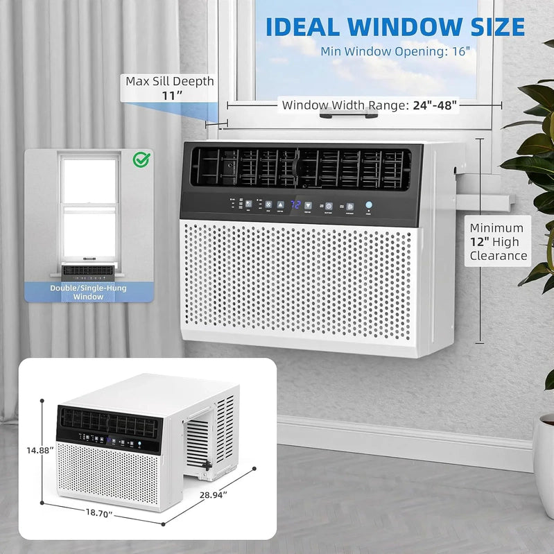 Antarctic Star 12,000 BTU U-Shaped Window Air Conditioner Unit Cools Up To 550 Sq. Ft. With 6 Modes 24H Timer, Ultra Quiet Window AC Units