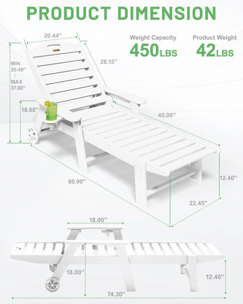 Lounge Chair Outdoor, Chaise Lounge, HDPE 6-Position Outdoor Chaise Lounge