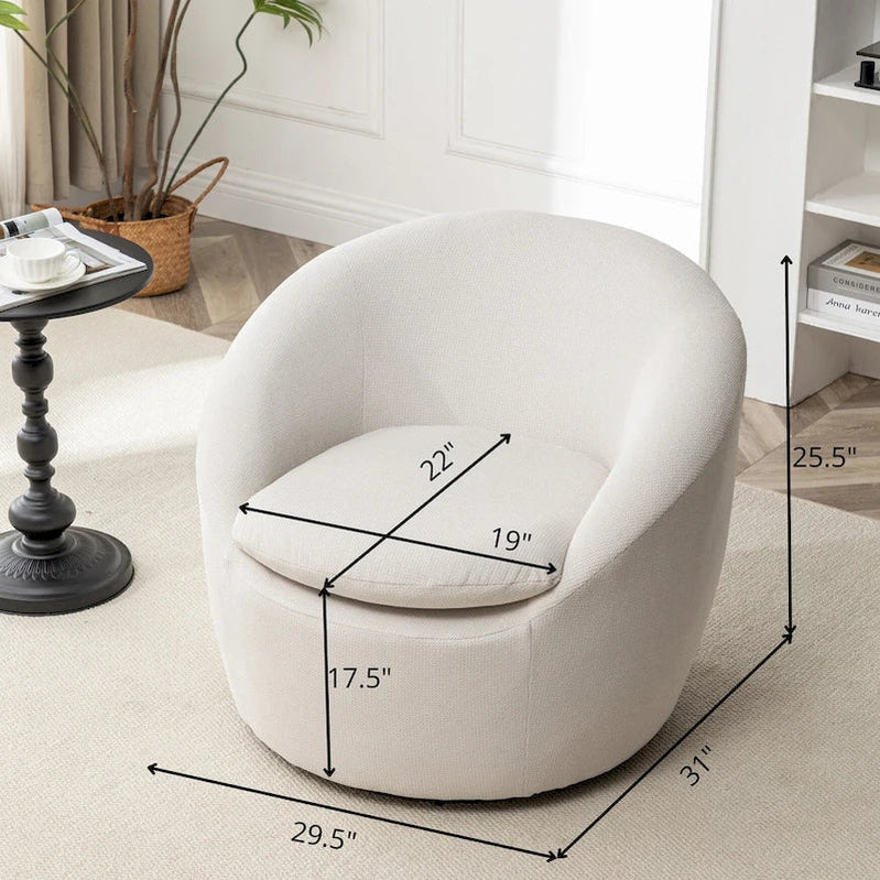Swivel Barrel Chair, 360 Degree Rotation, Boucle Fabric