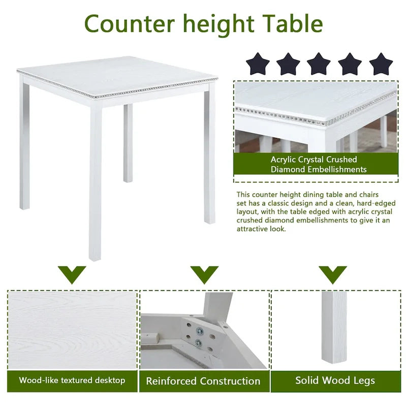Modern 5-Piece Dining Set With Square Counter Height Table And 4 Upholstered Chairs