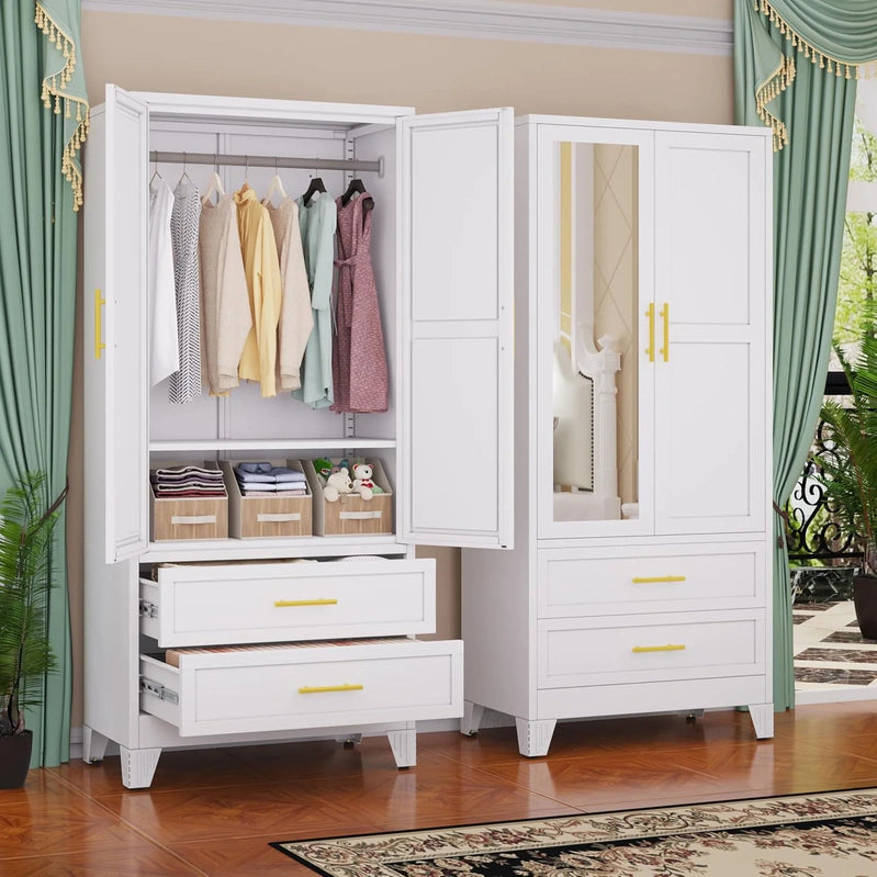 Steel Armoire Wardrobe Closet, 71 In. Metal Clothing Storage Cabinets