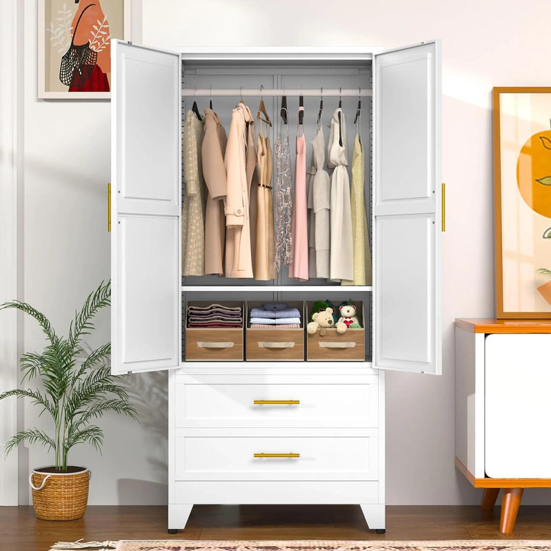 Steel Armoire Wardrobe Closet, 71 In. Metal Clothing Storage Cabinets