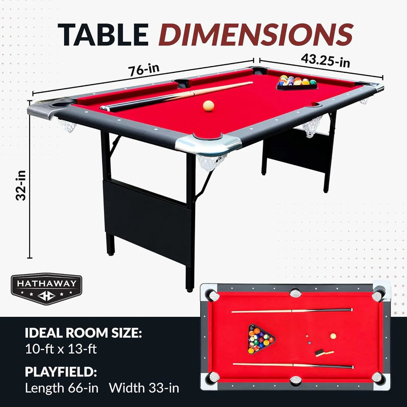 Hathaway Fairmont 6 Ft. Portable Pool Table, Adults Folding Billiards Tables For Game Room With Easy Foldable Storage