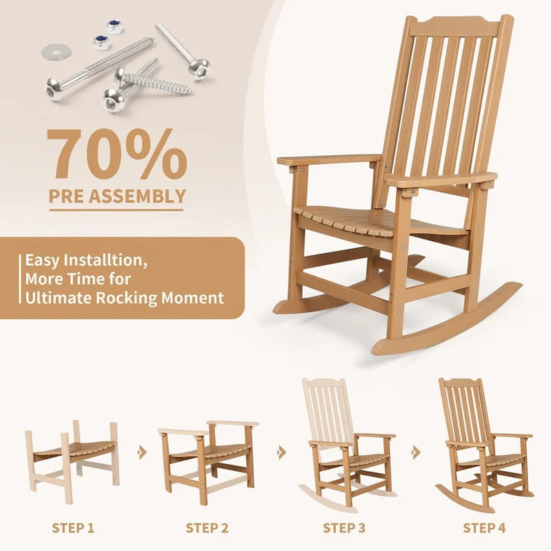 Vrakae 2 Pcs Patio All Weather Resistant High Back Rocking Chair