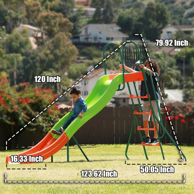 Outdoor Playground Slide, Big Backyard Freestanding Plastic Slide, 10 Ft. Outdoor Swing Set Slide For Kids Ages 4-8