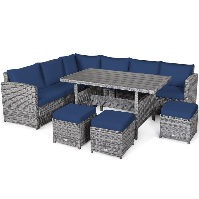 7-piece Outdoor Rattan Patio Furniture Set Black