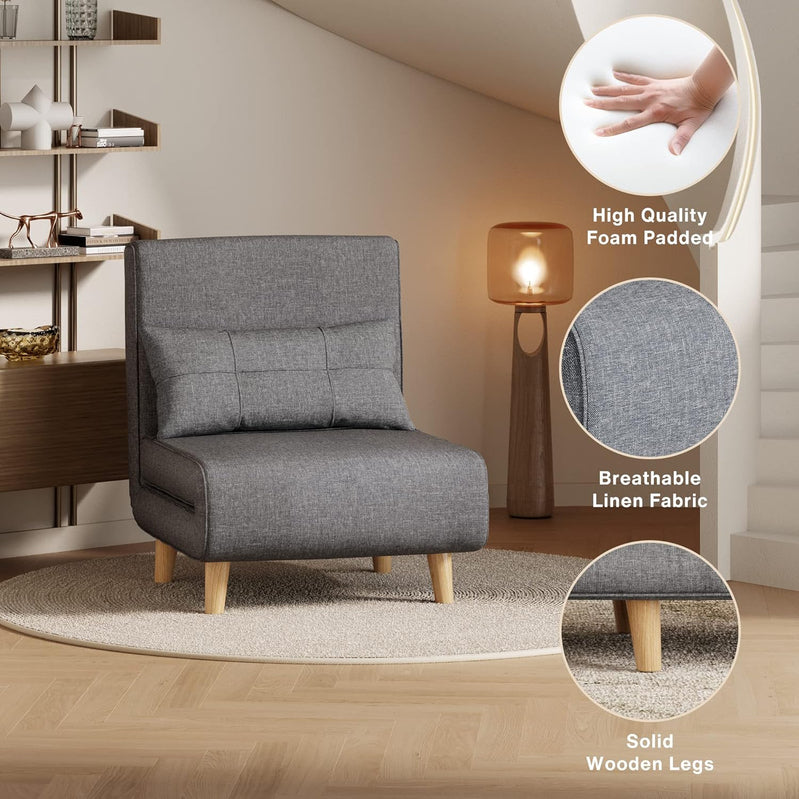 3-in-1 Sleeper Chair Bed Convertible Chair Bed Futon Sofa With Adjustable Backrest