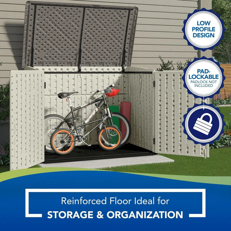 Suncast BMS4700 Resin Storage Shed, Off-White/Gray, 70.5W x 44.25D x 52H, Double Door, UV Resistant