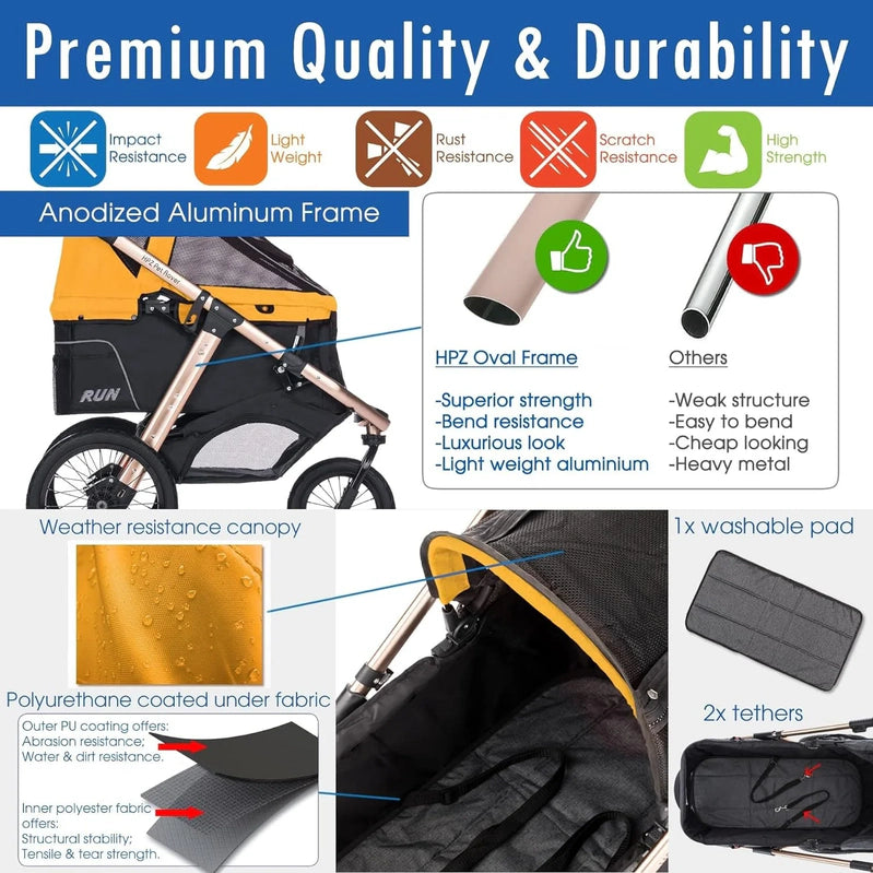 Jogging Sports Stroller With Comfort Rubber Wheels/Zipper-Less Entry/1-Hand Quick Fold/Aluminum Frame For Small/Medium Dogs, Cats And Pets, Green Camo
