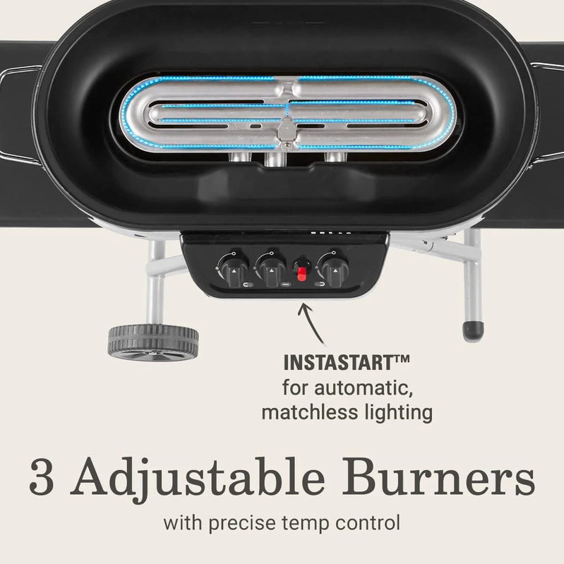 RoadTrip 285 Portable Stand-Up Propane Grill With 3 Adjustable Burners And Instastart Ignition, 20,000 BTUs Of Power For Outdoor Cooking